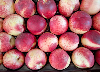 Fresh nectarines stacked together at the greengrocer