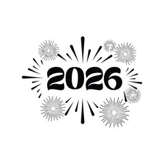Obraz premium Happy new year 2026 celebration burst fireworks number typography design vector
