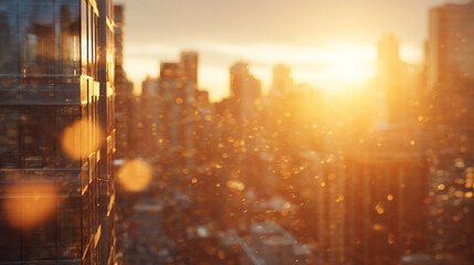 lots of skyscrapers at sunset