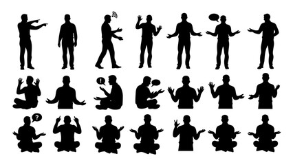 Silhouette People Talking Gesture Set Diverse Communication Icons