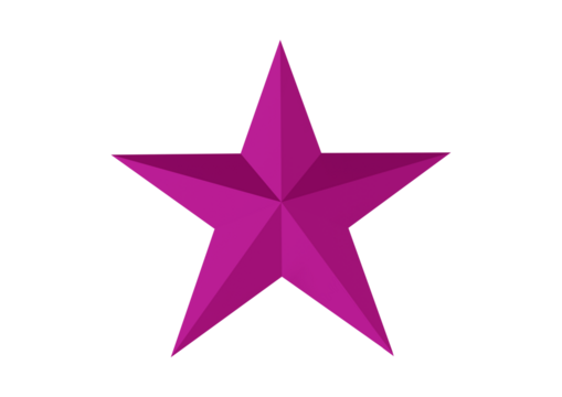 Magenta star with geometric facets isolated on transparent background, vector illustration