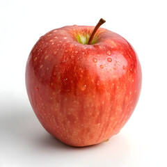 Red apple with water droplets and stem on white background fruit single