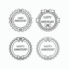 Happy anniversary decorative badge and label set in outline vector style