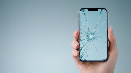 A hand reveals a shattered smartphone screen, capturing the moment of unexpected damage in a bustling urban café