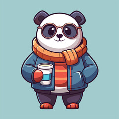 Naklejka premium Cozy Raccoon Enjoying a Warm Drink in Winter Attire