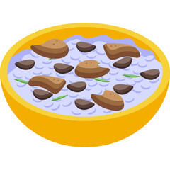 Isometric Bowl of Rice With Meat And Herbs On A Transparent Background Vector Illustration