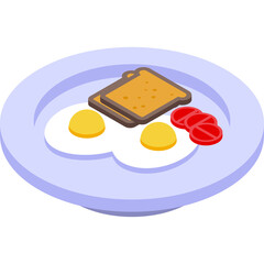 Isometric Breakfast Plate With Fried Eggs Toast Slices And Tomato Slices In Light Blue Plate On Transparent Background