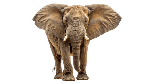 african elephant facing forward isolated on transparent background