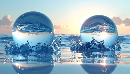 Szklane kule pływające na spokojnych wodach