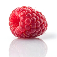 Single Ripe Red Raspberry with Detailed Texture and Reflection fruit sweet