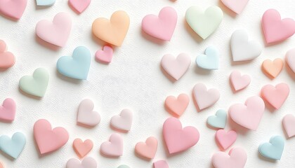 Pastel heart shapes scattered across a white background, creating a gentle and loving pattern perfect for celebrations