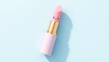 A Fun and Playful Lipstick with a Cute Smiley Face on Light Blue Surface