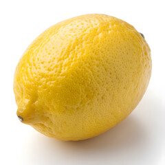 Single Yellow Lemon with Textured Peel on a White Background fruit food