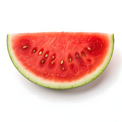 Slice of Watermelon with Seeds and Green Rind on White Background fruit wedge