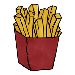 Cartoon French Fries in Red Box Illustration on White Background