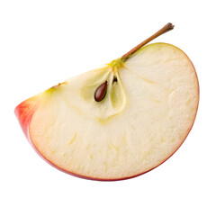 Wedge of Red Apple with Visible Seed and Stem on Black Background fruit slice