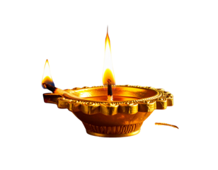  - • Golden diya lamp with digital sparkle, festive concept, isolated 