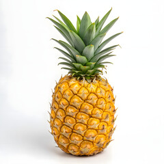 Whole Ripe Pineapple with Green Crown of Leaves on White Background fruit tropical