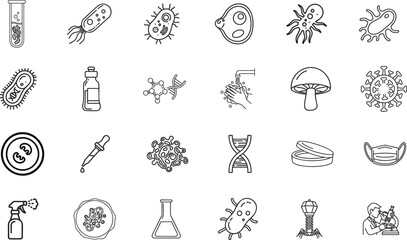 Microbiology science bacteria research outline icon