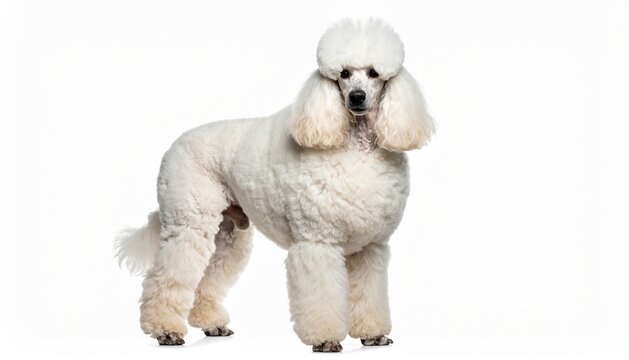 A cute white giant poodle dog, isolated on a white background.