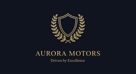 Luxury Aurora Motors logo with golden shield and laurel wreath emblem.