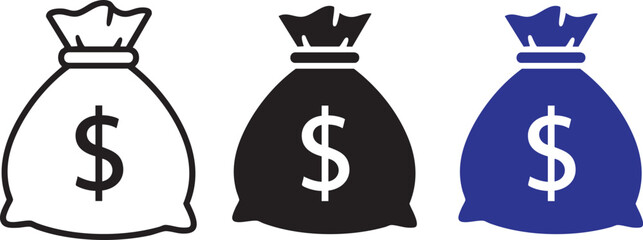 Money bag currency symbol outline icon , money, bag, currency, symbol, outline, icon, finance, wealth, business, investment, modern, illustration, creative,