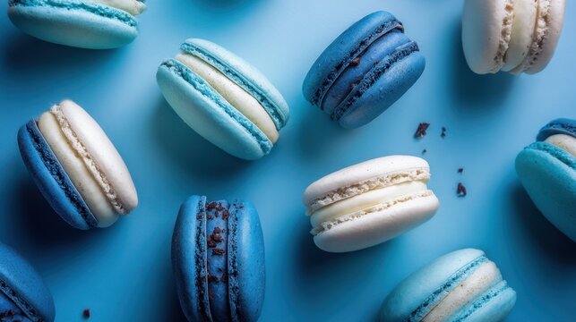 Delightful blue macarons on display
