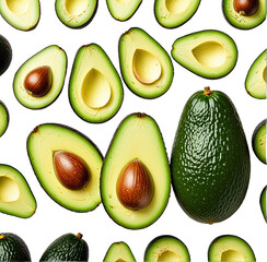 Sliced and whole fresh avocados against a black backdrop
