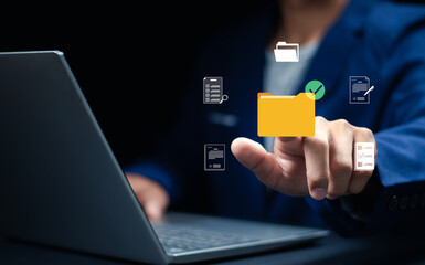 Folder management, DMS, Data analysis of document AI artificial intelligence process with technology processor to planning business information data, tech, network corporate concept.