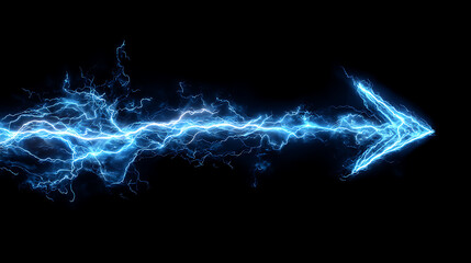 Electric blue arc arrow streaks across a black background with jagged neon energy trails, dynamic!!!