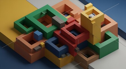 Colorful Abstract Geometric Composition with Interlocking Shapes and Vibrant Colors.