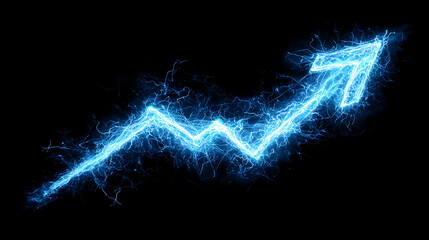 Electric blue zigzag arrow climbs upward on black, glowing energy trails emphasize growth. momentum!