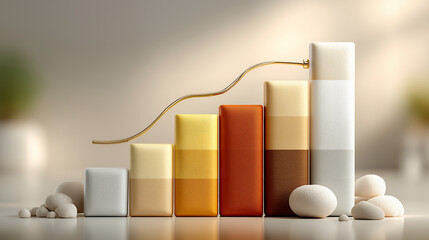 Rising bar chart on pastel cream background showing data comparison for business analytics and financial reporting, generated AI
