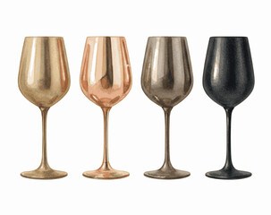 Gleaming Quartet Four Metallic Wine Glasses isolated watercolor vector illustration svg