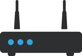Modern wireless router with antennas led lights for home office network connection vector