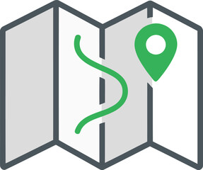 Open map with green location pin and winding path vector
