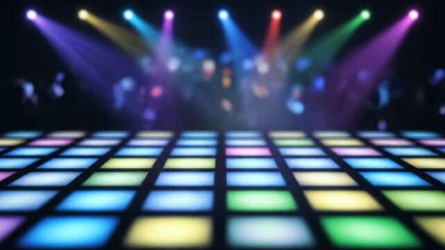 Vibrant dance floor with colorful lights creates lively atmosphere for nightlife, enhancing festive mood and inviting everyone to enjoy ultimate party entertainment experience