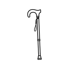 Hand drawn walking cane symbol for mobility assistance elderly health care support concept vector