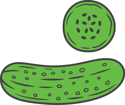 Green pickle and slice cucumber food illustration vector