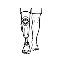 Person with prosthetic leg walking creative line art illustration concept of disability and overcoming challenges vector