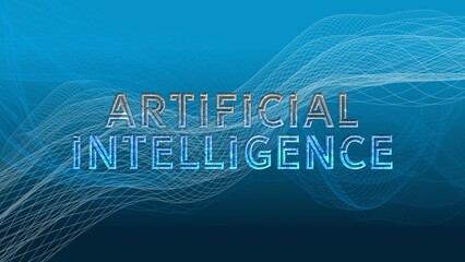 Artificial Intelligence lettering centered on a background of raster waves - 3D Illustration