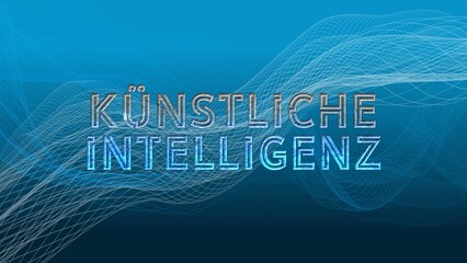 Kuenstliche Intelligenz lettering centered on a background of raster waves - 3D Illustration
