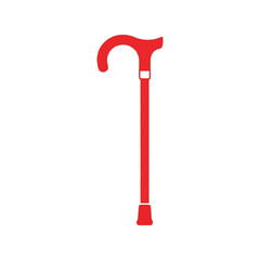 Bright red walking cane for mobility support and stylish assistance isolated on vector