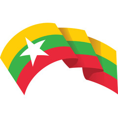 Burma Flag Waving Red Yellow Green Stripes White Star Transparent Background National Symbol