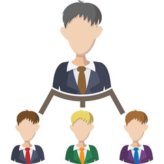 Business Hierarchy Depicting Leadership Structure With Manager and Subordinates In Formal Attire Against White Background Simple Flat Design