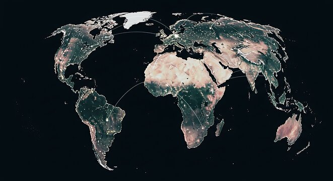 World Map at Night with City Lights Illuminating Continents and Oceans. - Powered by Adobe