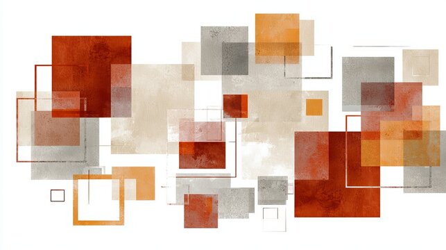 Discover modern abstract geometric art featuring warm terracotta, beige, and grey squares layered with subtle textures for sophisticated design projects.