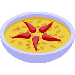 Bulgarian Bean Soup Top View With Red Pepper Star Design In A Light Purple Bowl Isolated On White Background Flat Illustration