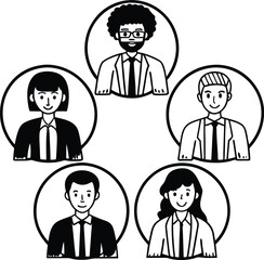 “Minimalist Monochrome Business People Avatars – Stylized Office Worker Portrait Illustrations in Simple Black and White Vector Style”