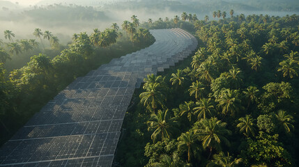 Planta solar en selva desde vista aérea